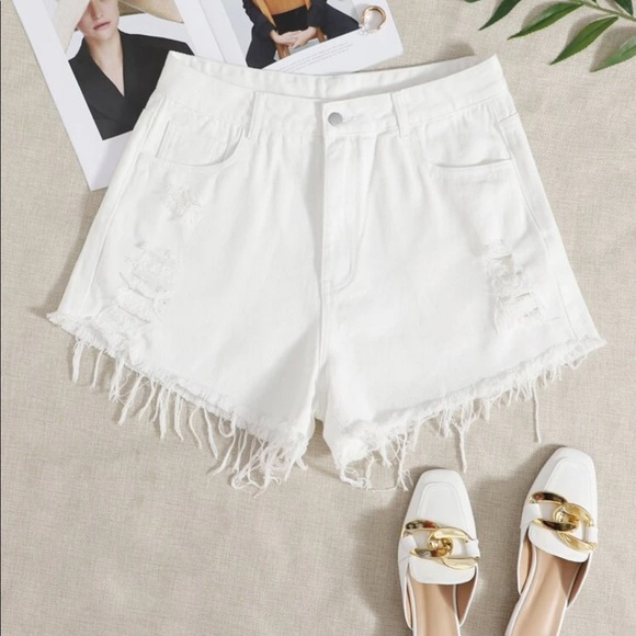 SHEIN Pants - White distressed shorts high waisted